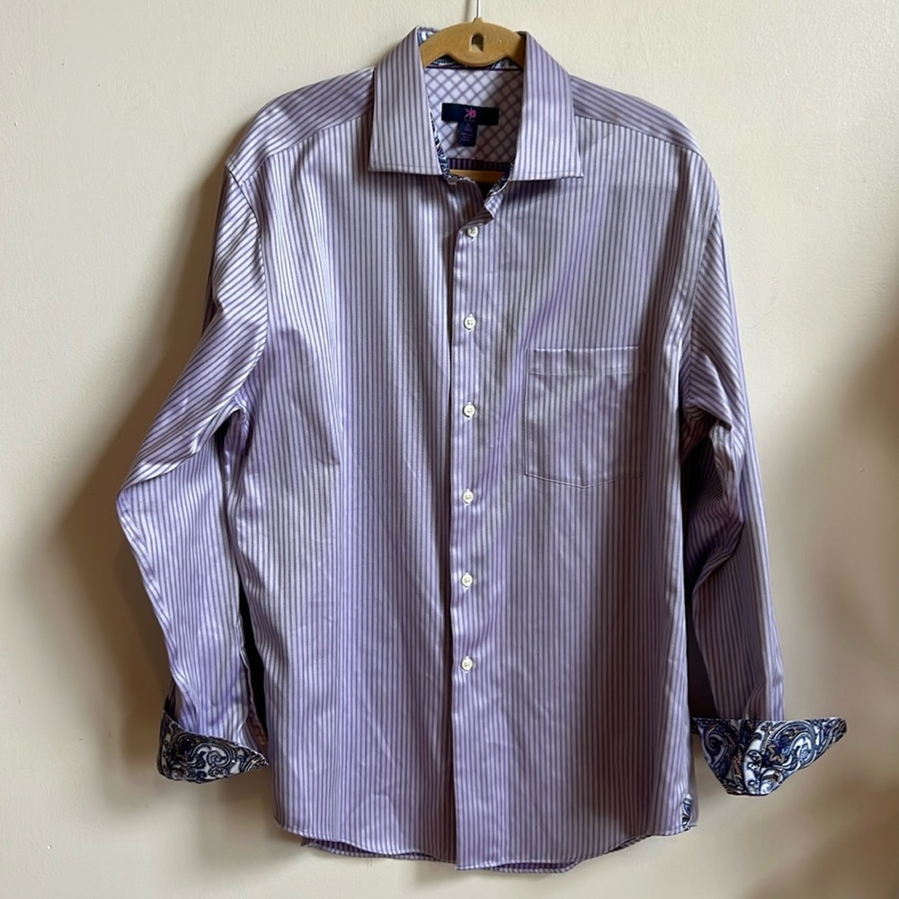 Egara dress shirt non iron XL 17 1/2 neck with contrasting paisley cuff